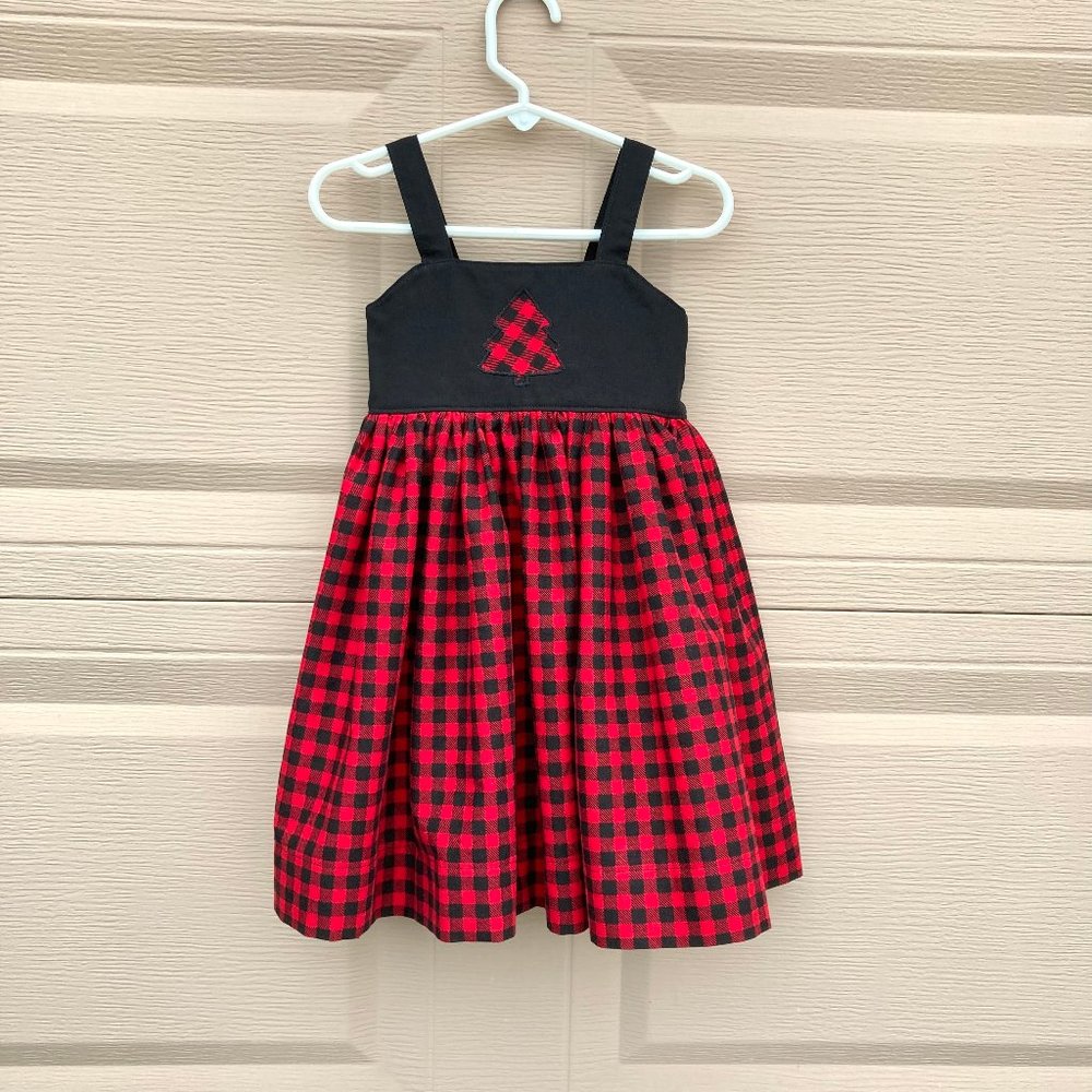 Little girl's size 3 handmade buffalo check winter dress with christmas tree